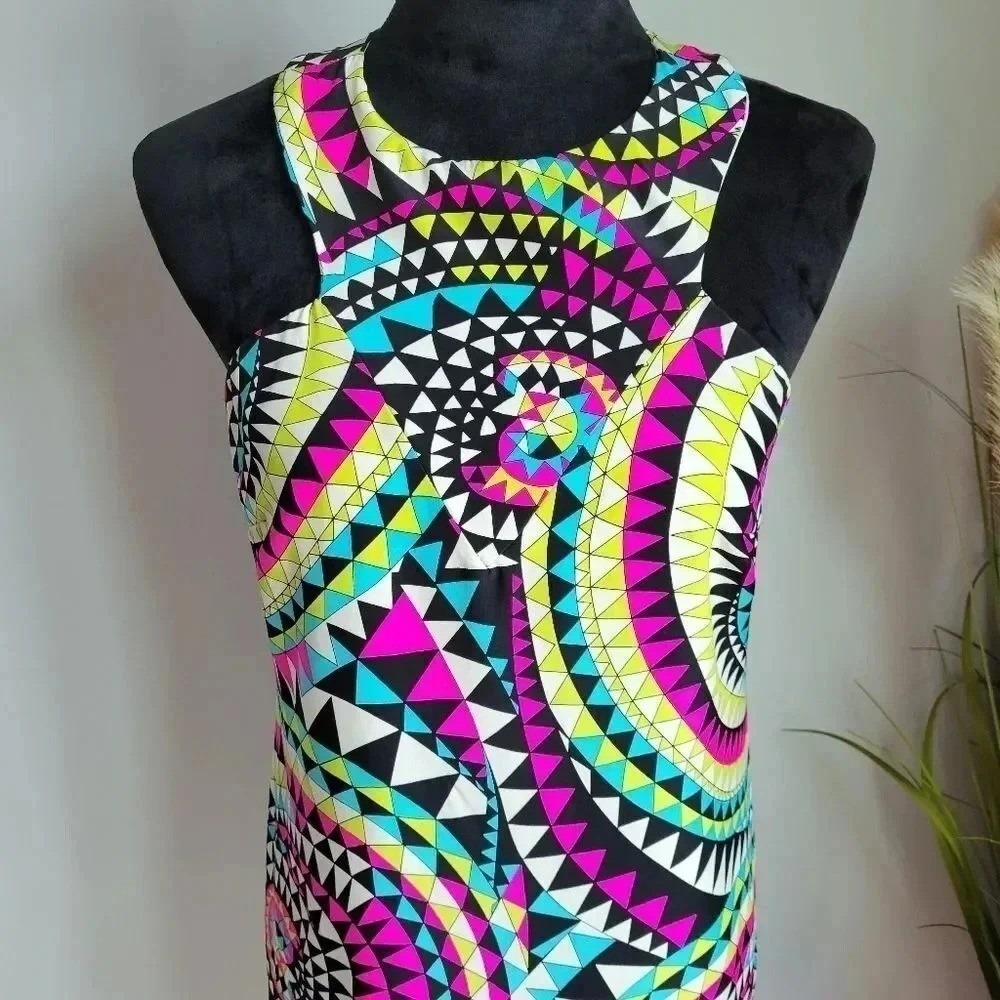 Alice & Trixie Jodi Silk Colorful Halter Neck Shift Sun Dress Size XS 2 Mod - Picture 3 of 9